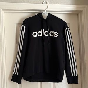 Women’s black adidas hoodie with stripes